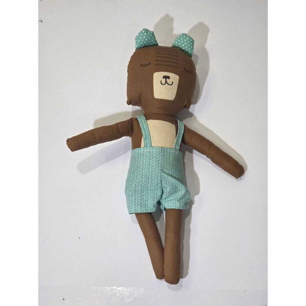 Brown Bear Plush Stuffed Animal in Mint Overalls - Unbranded